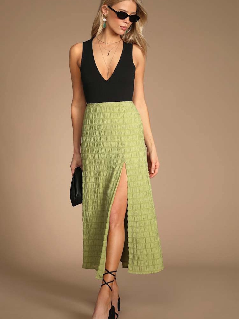 Lulus True Trend Green Crinkled Midi Skirt XL - Picture 2 of 12